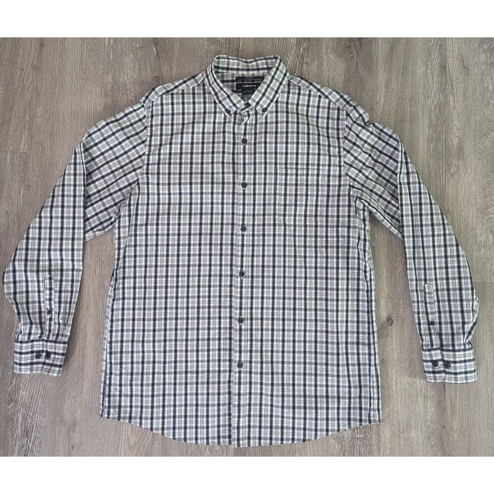 EUC Mens CLAIBORNE 80's 2-PLY Long Sleeve Plaid Shirt ~ Size Large ~ 100% Cotton